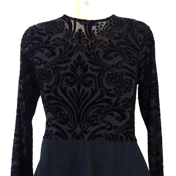 Vintage Cameo Black Long Sleeve Burnout Velvet Detail Fitted Dress Women Size L - Picture 5 of 11